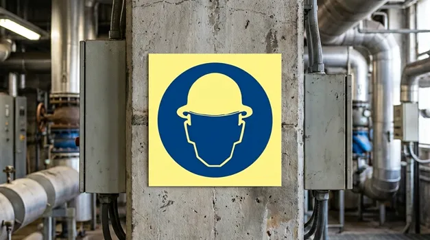 Påbudsskilt for verneutstyr på byggeplass